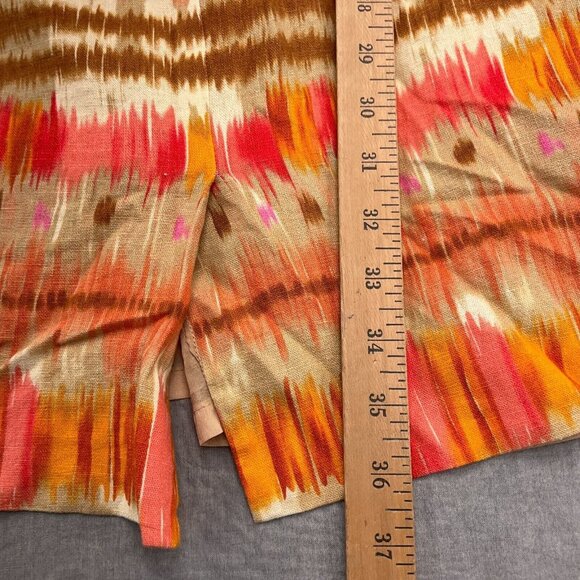 Tahari ASL Dress Women 8 Orange‎ Brown Sheath Short Boho Aztec Boho Gypsy Linen - Picture 9 of 11